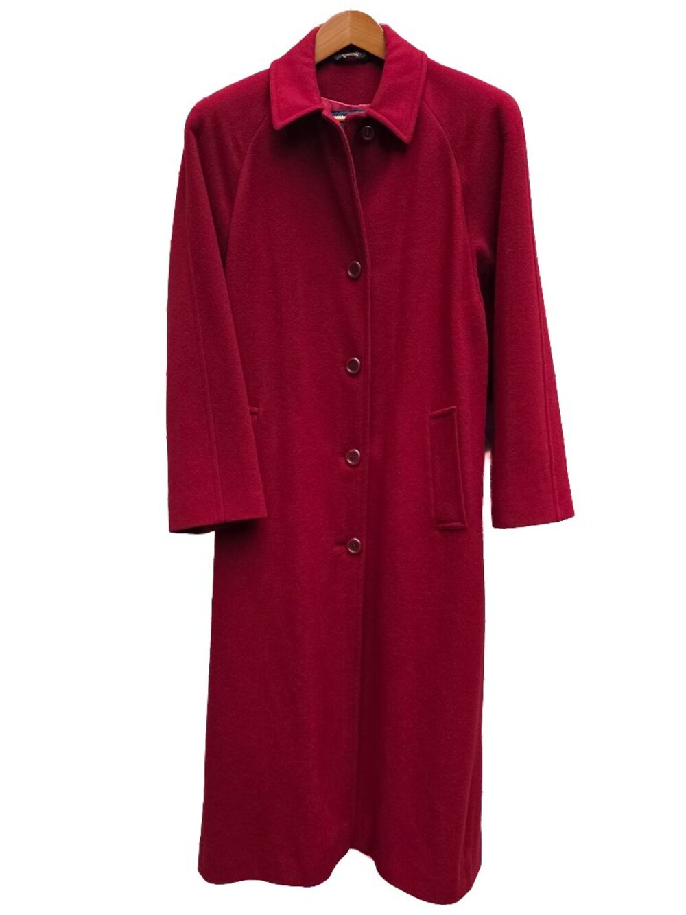 Vintage Burberrys Red Wool Coat Womens 10 Full Length Overcoat Raglan Sleeve